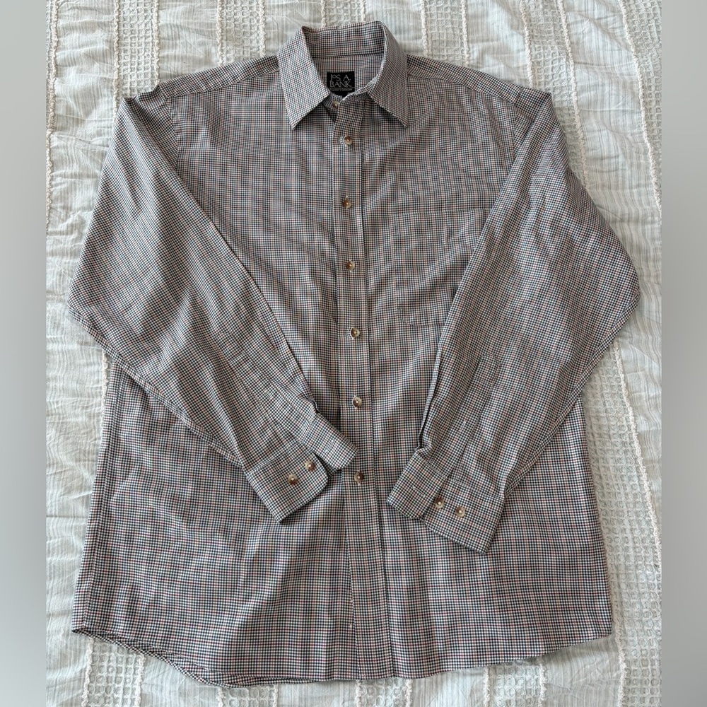 Jos A Bank Travelers Collection Cotton Houndstooth Plaid Shirt Men’s M LongSlv - Picture 2 of 6